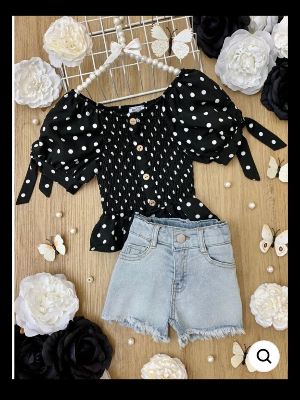 New Mia a Bella Girls Drop It Like It's Dot Denim Shorts Set Size 3T